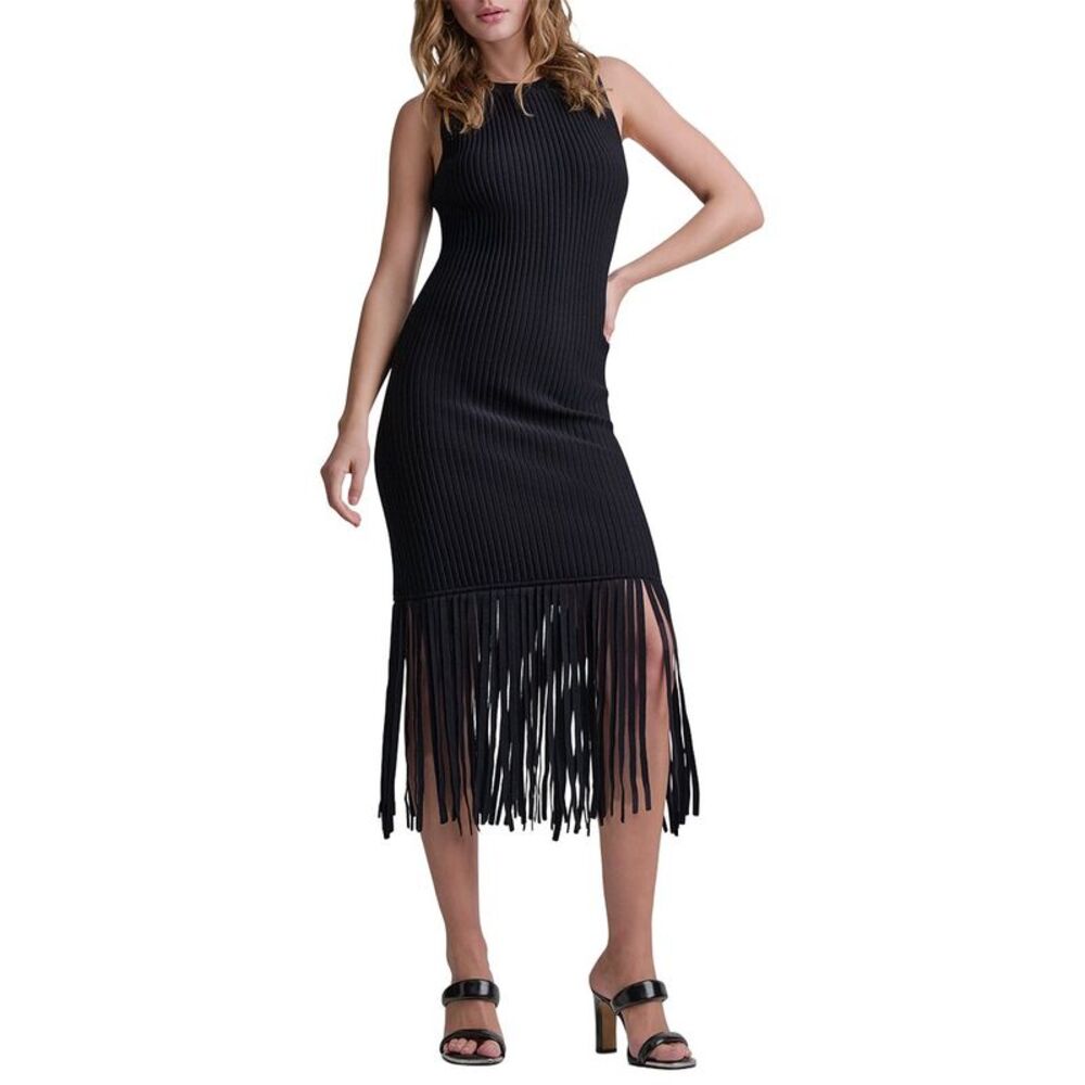 Dkny Womens Fringe Sweaterdress, Black